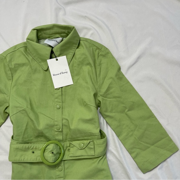 House of Sunny Golden Years Lime Green Belted Coveralls Groovy Jumpsuit Size 2 - Picture 7 of 16